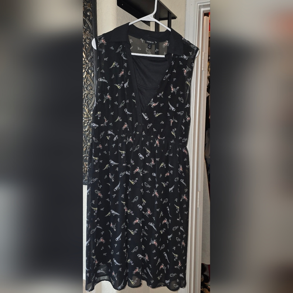 Torrid Black Dress with Bird Pattern
